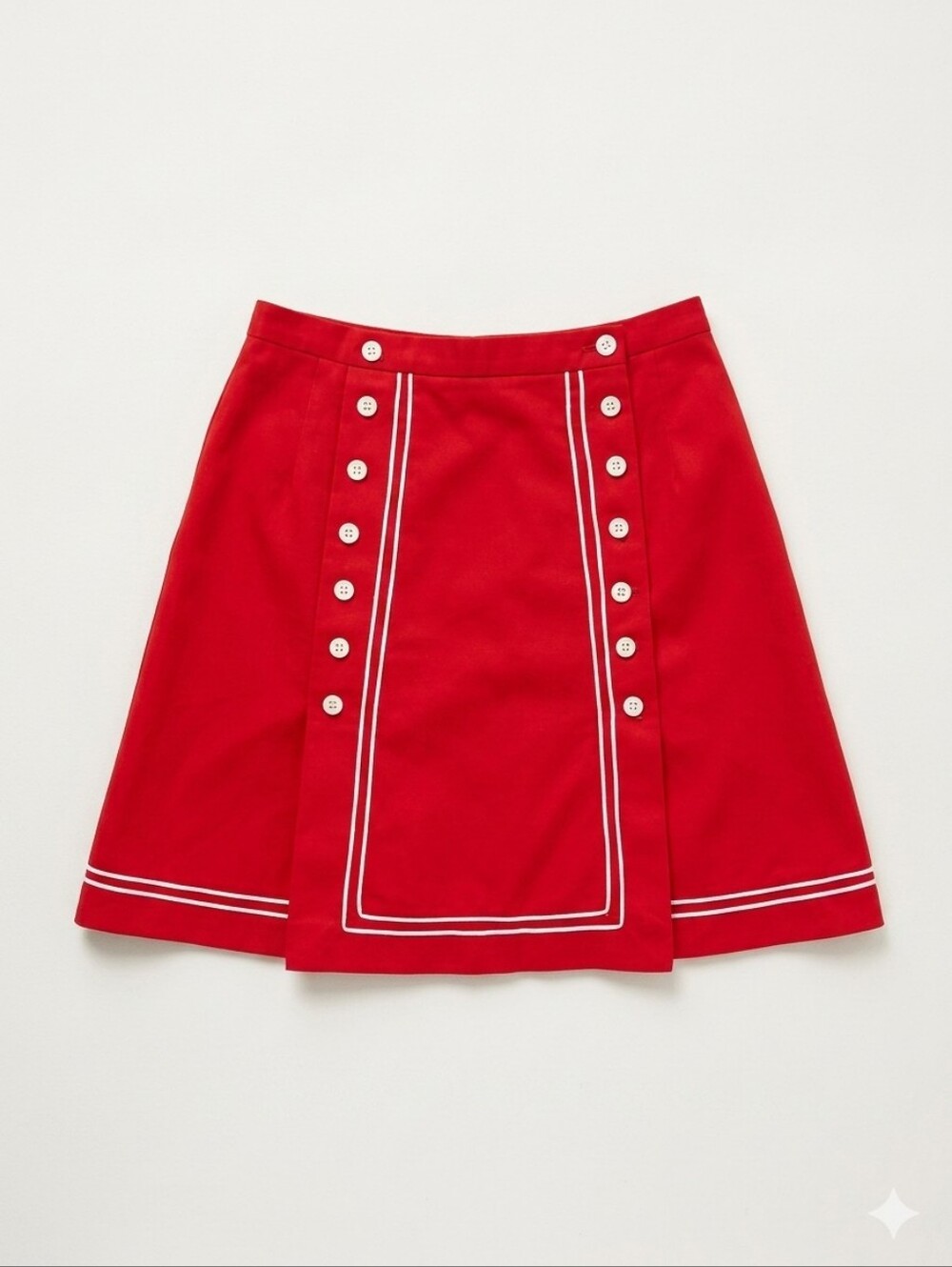 Vintage 60s 70s Mister Leonard A-line Button Front Mini Skirt XS S Red Sailor